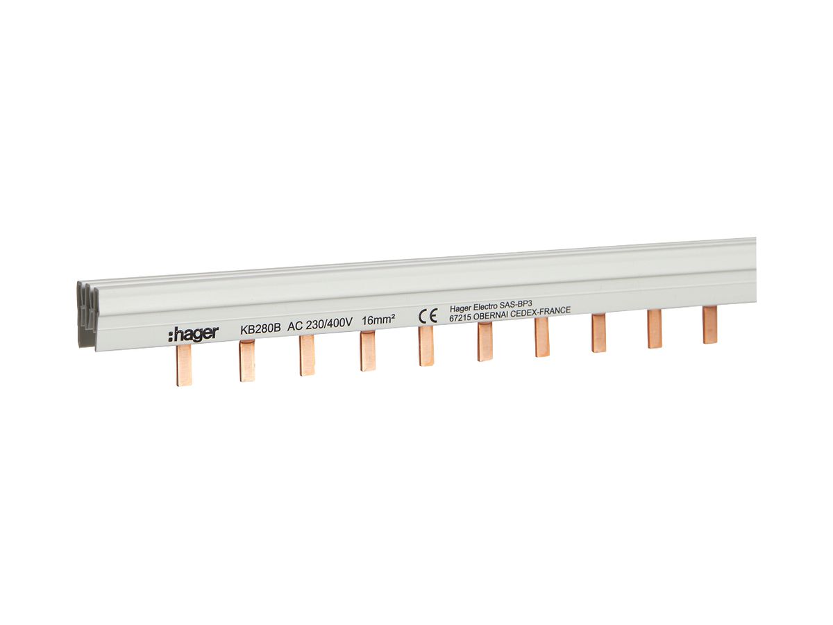 Kammschiene Hager 2Ph Stift 16mm² 80A 1000mm für 56 Geräte weiss