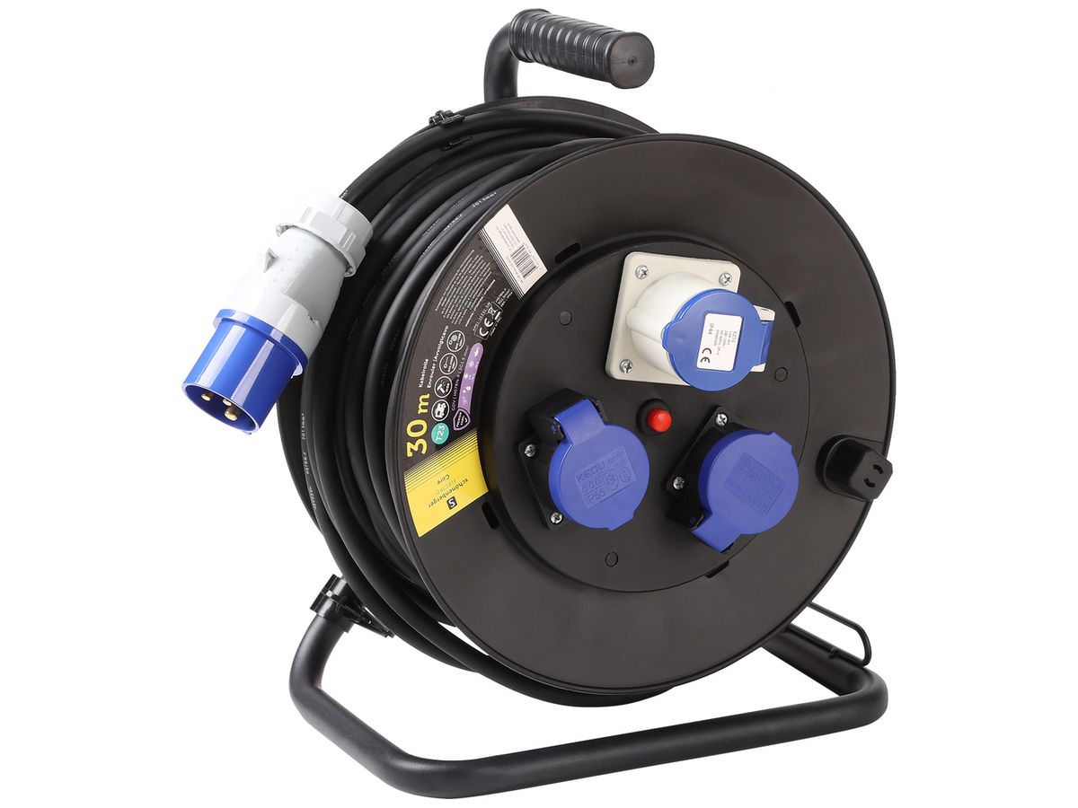 Kabelrolle Schönenberger Stecker:CEE Steckdose:1×CEE16/3 2×T23 30m IP44 schwarz