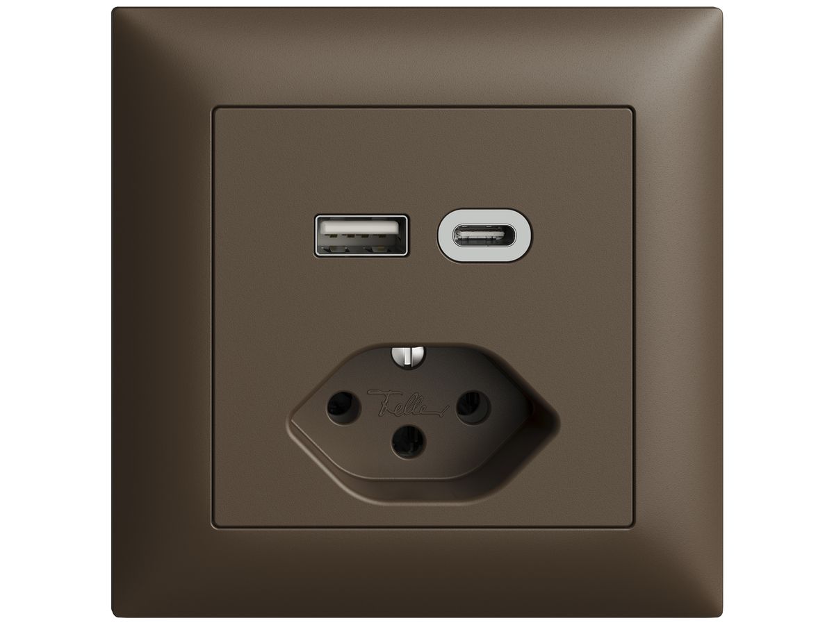 UP-Steckdose USB Typ A+C + Typ 13 Feller EDIZIOdue FMI 230V 3000mA coffee