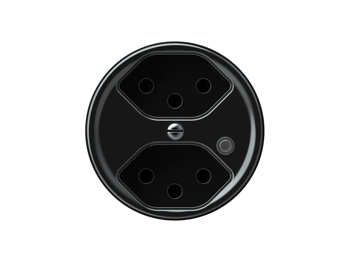 Steckdose origin 2×Typ 13 bel.grün 10A 230V 60×60mm schwarz