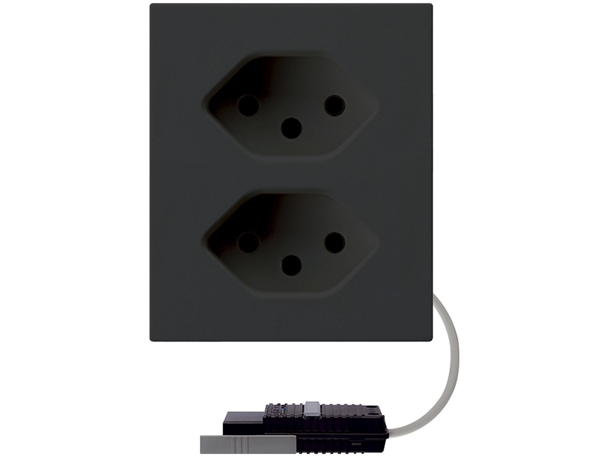 FLF-Steckdose Hager 2×Typ 13 mit Rundkabel-Dose L3 D schwarz