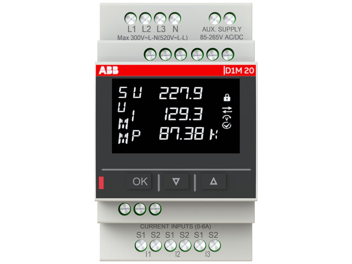 REG-Multimeter ABB D1M 20 V/A/Hz/P/E/THD 3LN 1A/5A Modbus RTU 3TE
