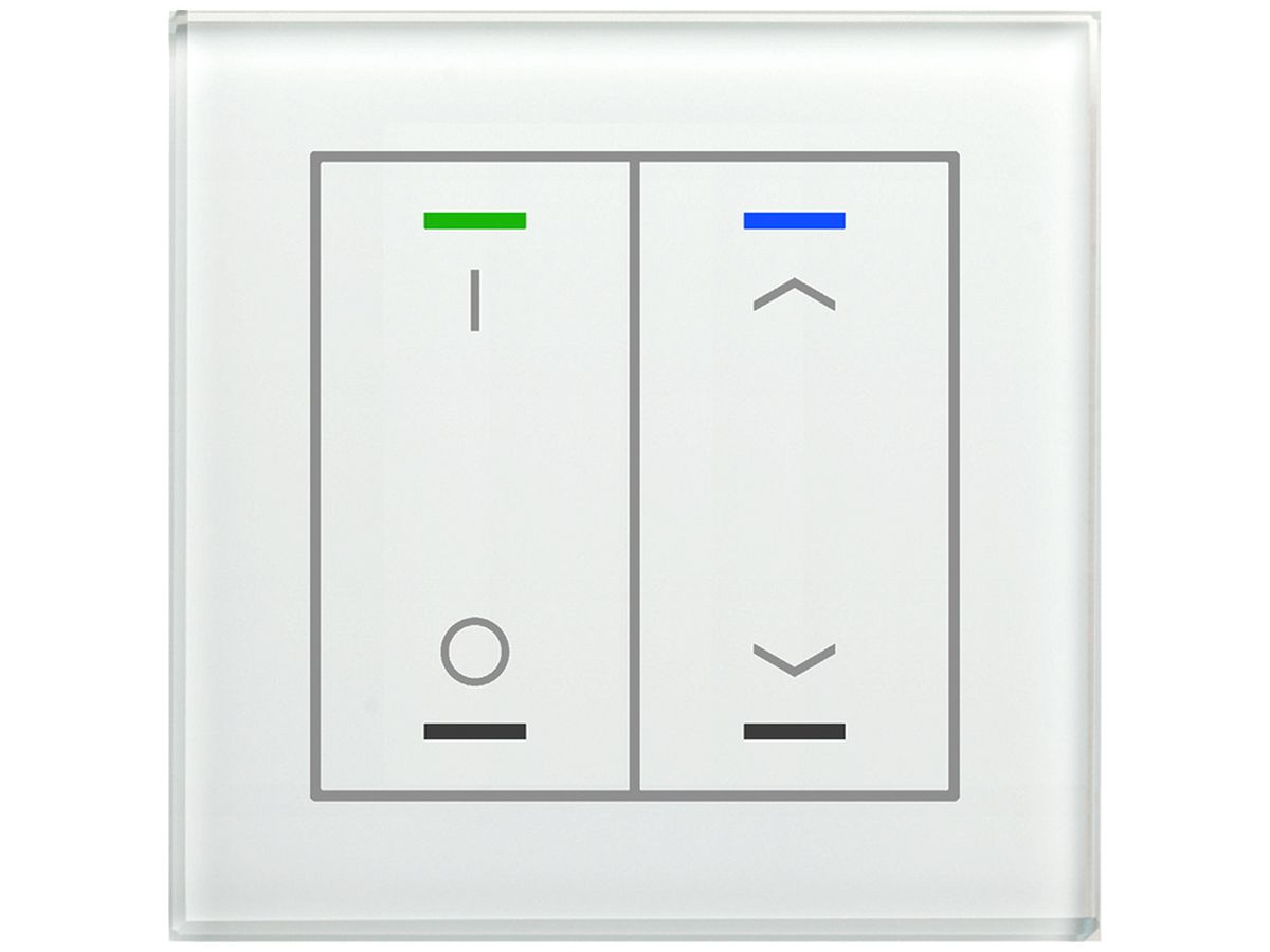 UP-Taster KNX RGBW MDT BE-GTL2TW.D1 2T/4B Temp.Glas weiss "I/O"-"Jalousie"
