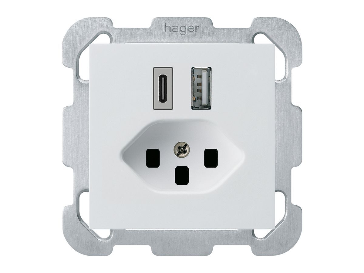 UP-USB-Ladesteckdose kallysto 18W PD 1×Typ A 1×Typ C T23 m.Befestigungspl. weiss