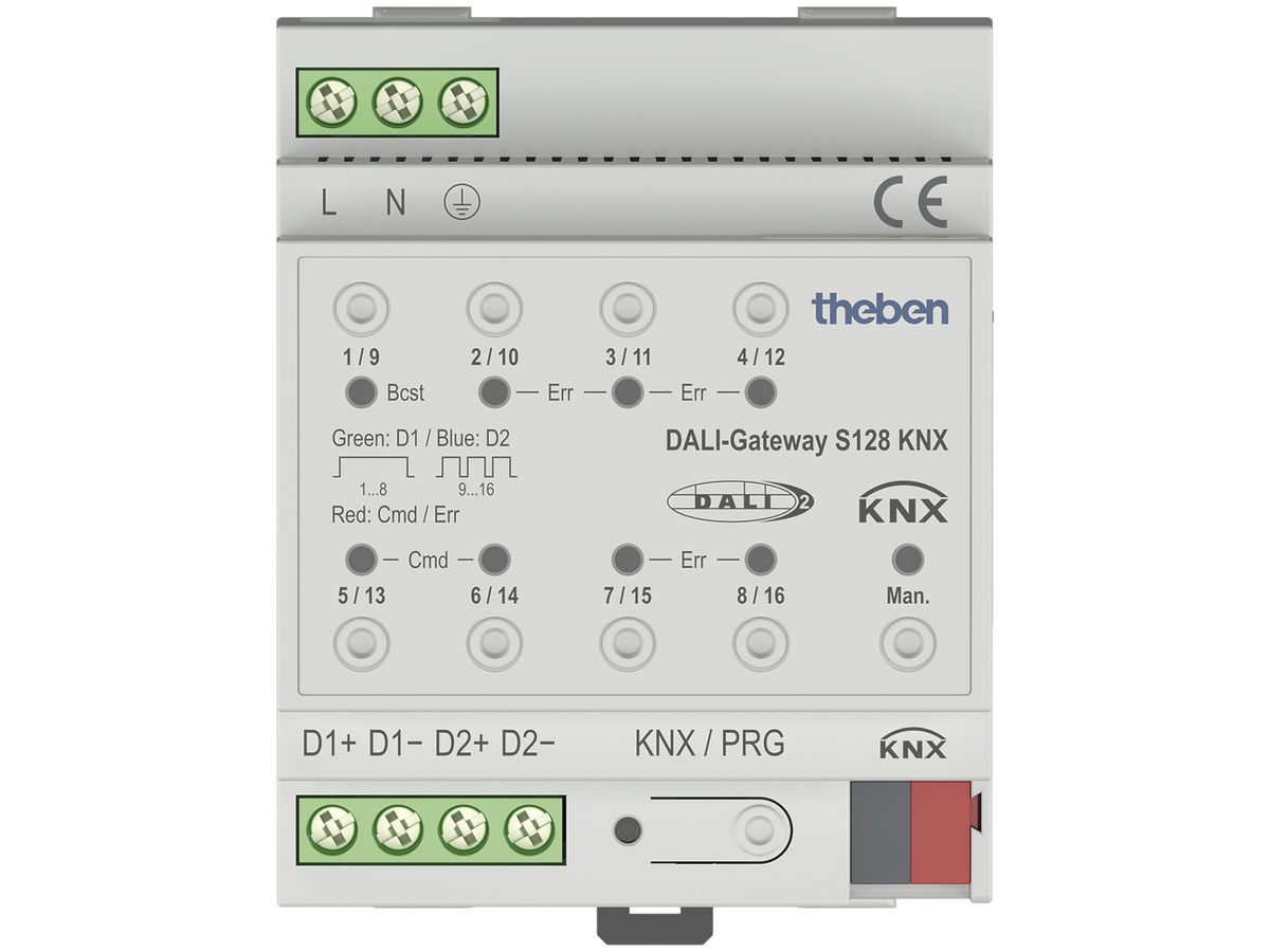 REG-DALI-Gateway Theben S128 KNX, 2-Kanal für 64 Teilnehmer, 4TE