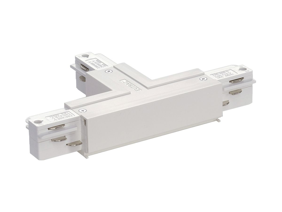 T-Verbinder SLV für AP-Stromschiene EUTRAC 3-phasig, PE rechts, weiss