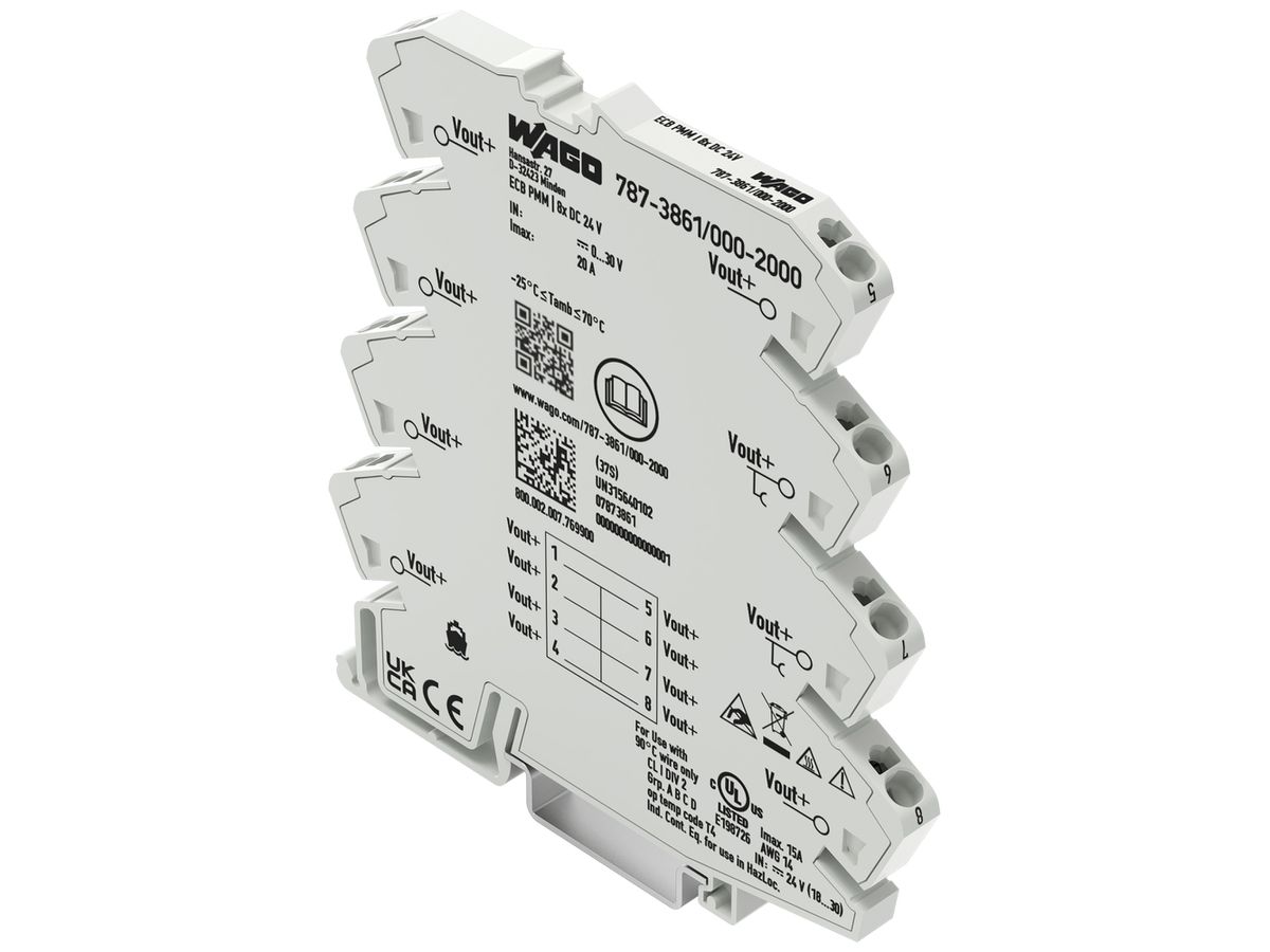 Potenzialverteiler WAGO Hutschiene TH35 8P 24V 20A 8×24VDC