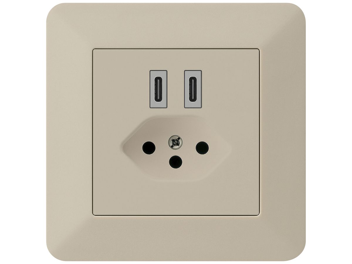 UP-USB-Ladesteckdose Hager kallysto.trend C-C 20W+T13 5V 94×94mm beige