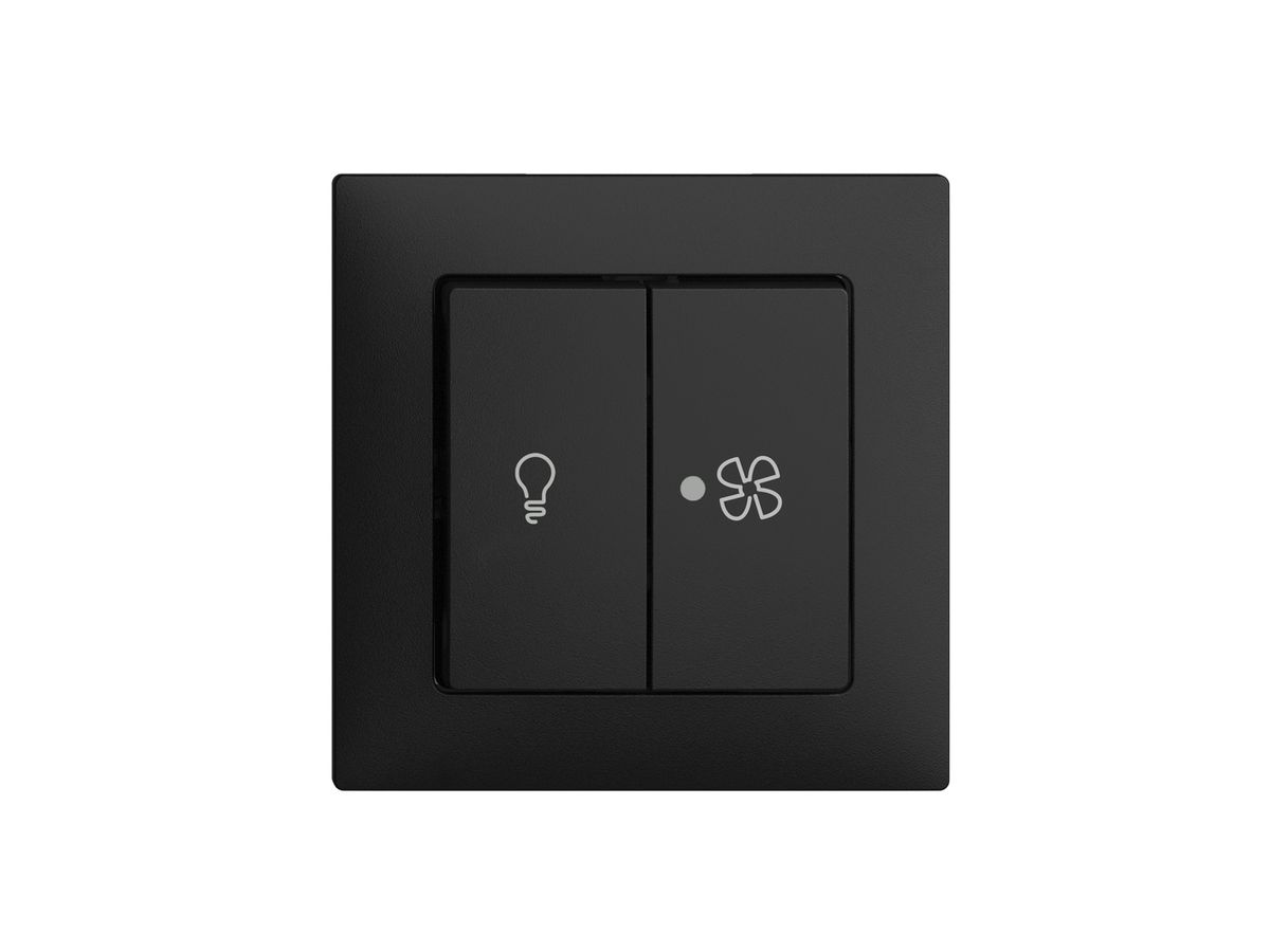 Schalter für Licht+Ventilation EDIZIOdue schwarz, KS, LED gelb