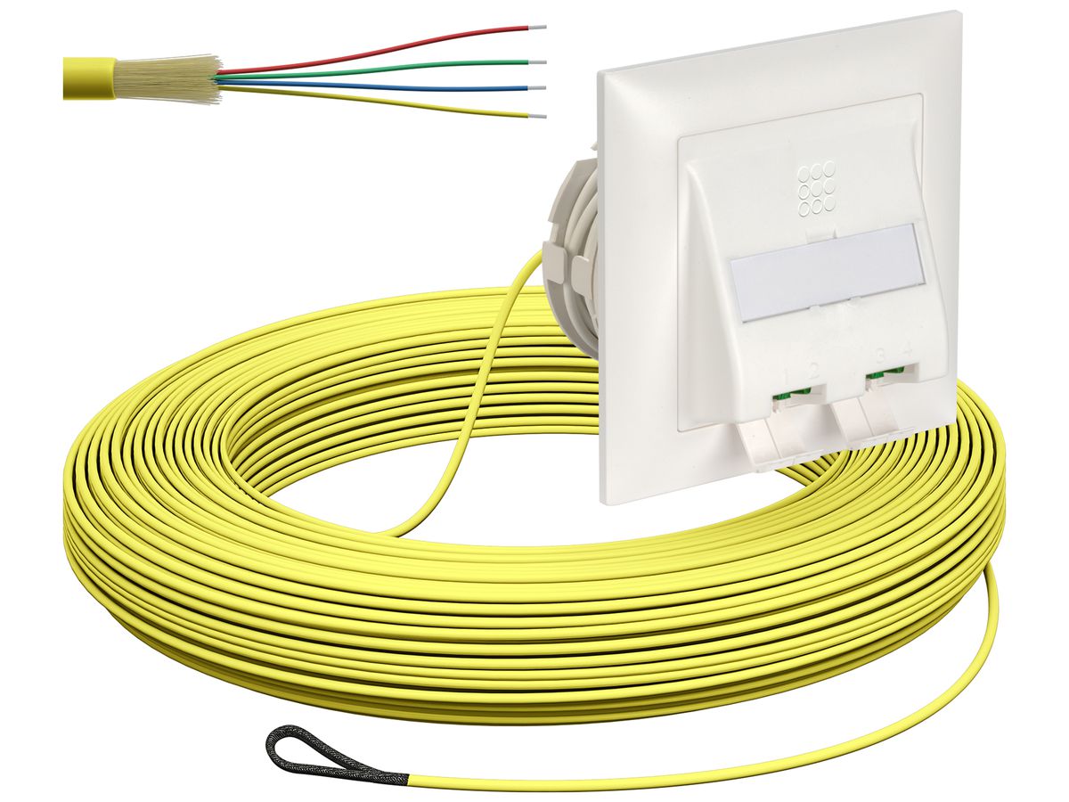 FTTH-Kabelabrollbox UP-Kit, 2×LC-DX, 2.3mm, 100m, gelb, Dca