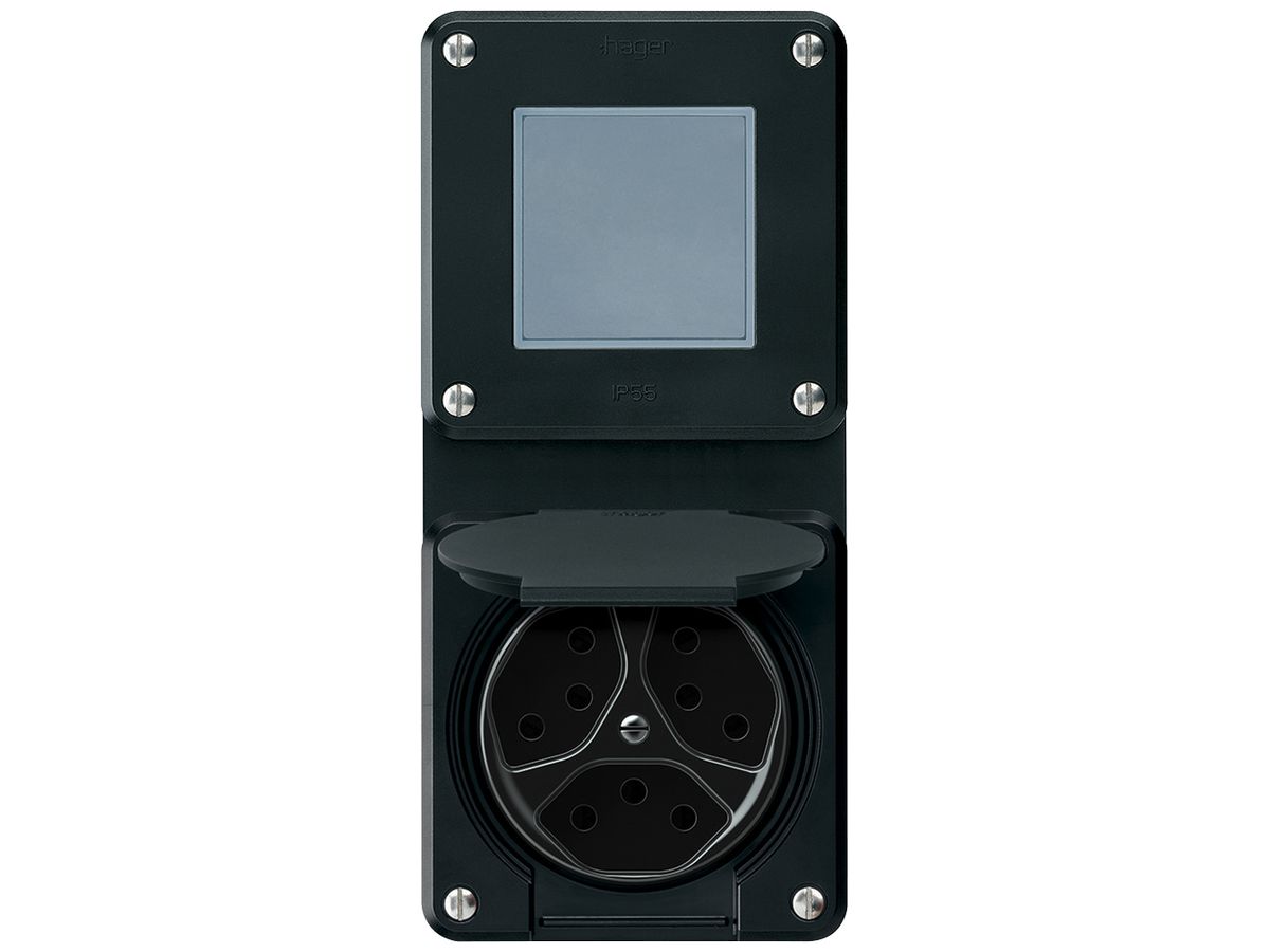 UP-Kombination robusto Wechselschalter Steckdose 3×T13 86×146mm schwarz