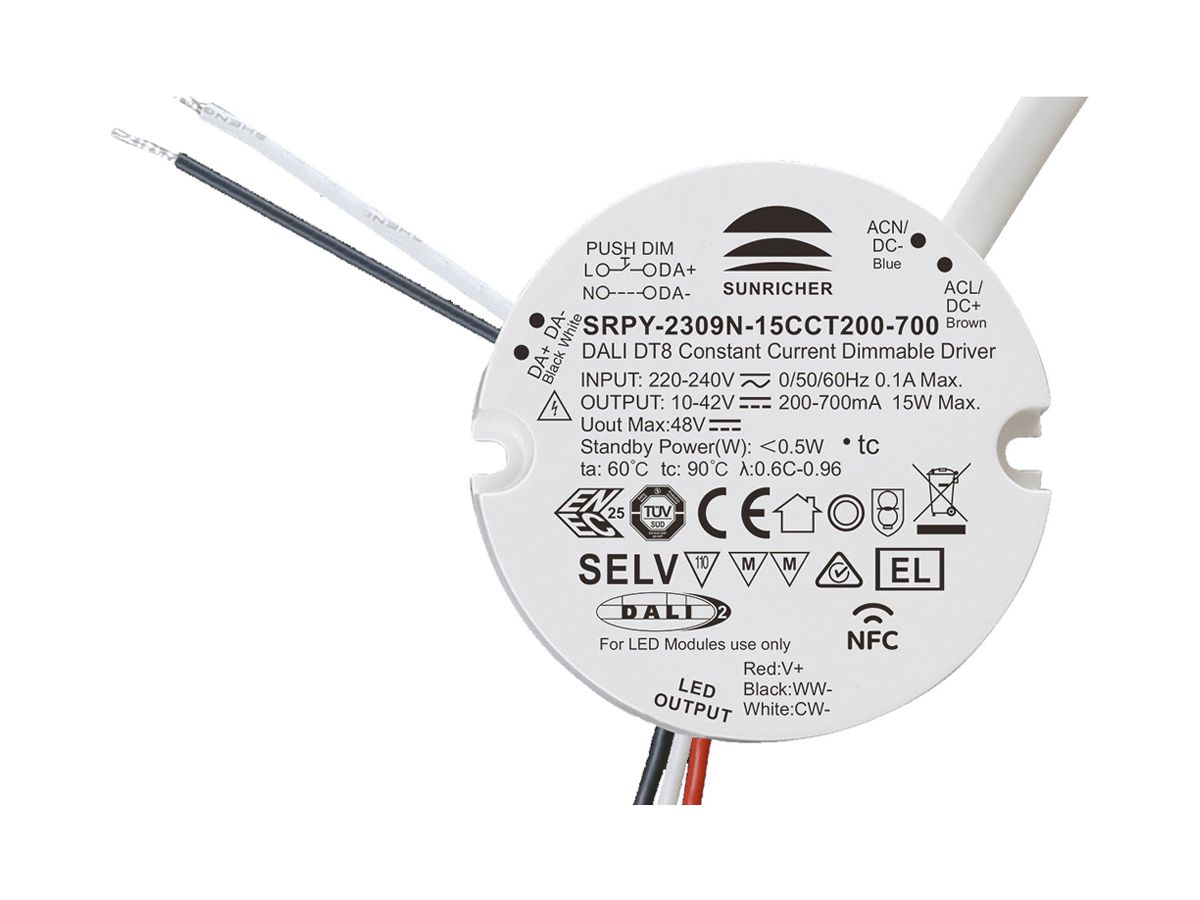 LED-Betriebsgerät SUNRICHER SRPY-2309N 2…15W 10…42V 200…700mA DALI DIM