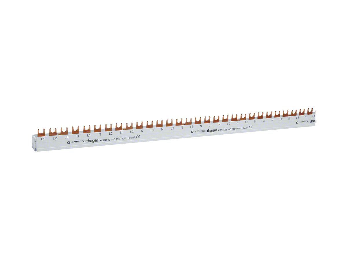 Gabel-Phasenschiene Hager 3P+N 16mm² für Einspeisung 3P+N, Abgänge 1P+N 58 Mod.