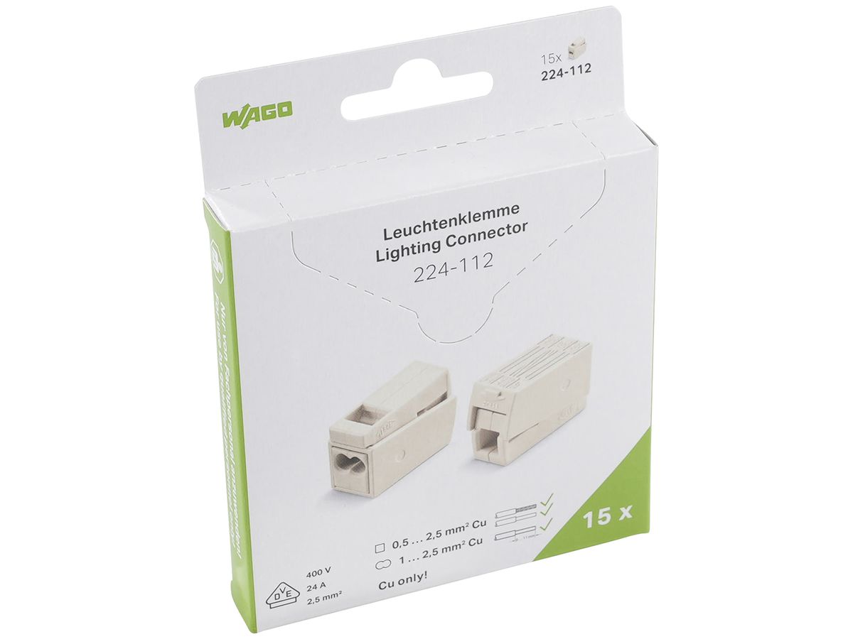 Leuchtenklemme WAGO 224-112 in Blister 15 Stück 2L 1…2.5mm²/0.5…2.5mm²