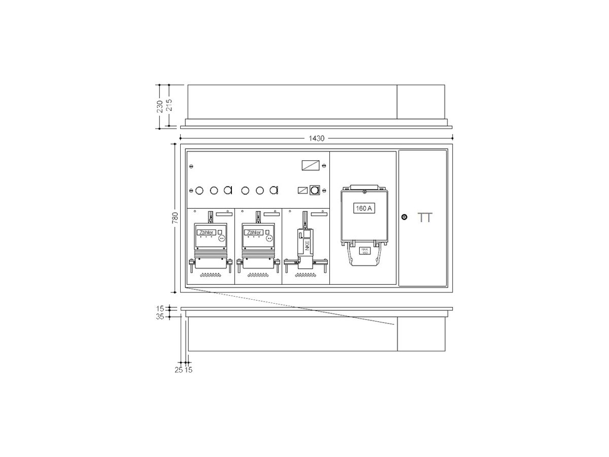 UP-Zählerkasten HAG Al 2 Zähler, 1 NKE, 1 Hausanschlusskasten, 1 TT