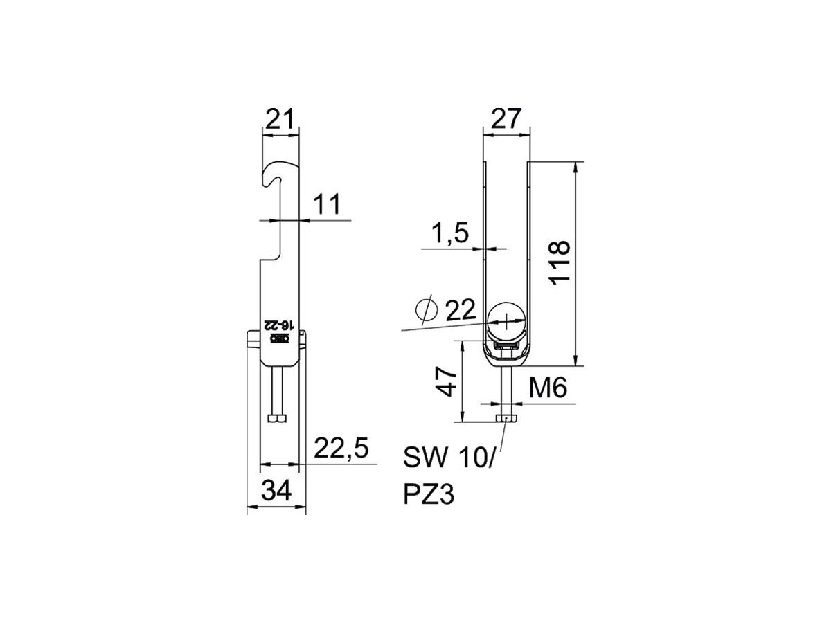 Schnellverleger BET 2056 W-Fuss Kunststoff 16…22mm 2×Kabel Stahl tfZn