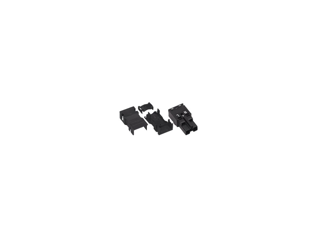 Stecker WAGO 2L 2×0.5…4mm² schwarz Kodierung A mit Zugentlastungsgehäuse