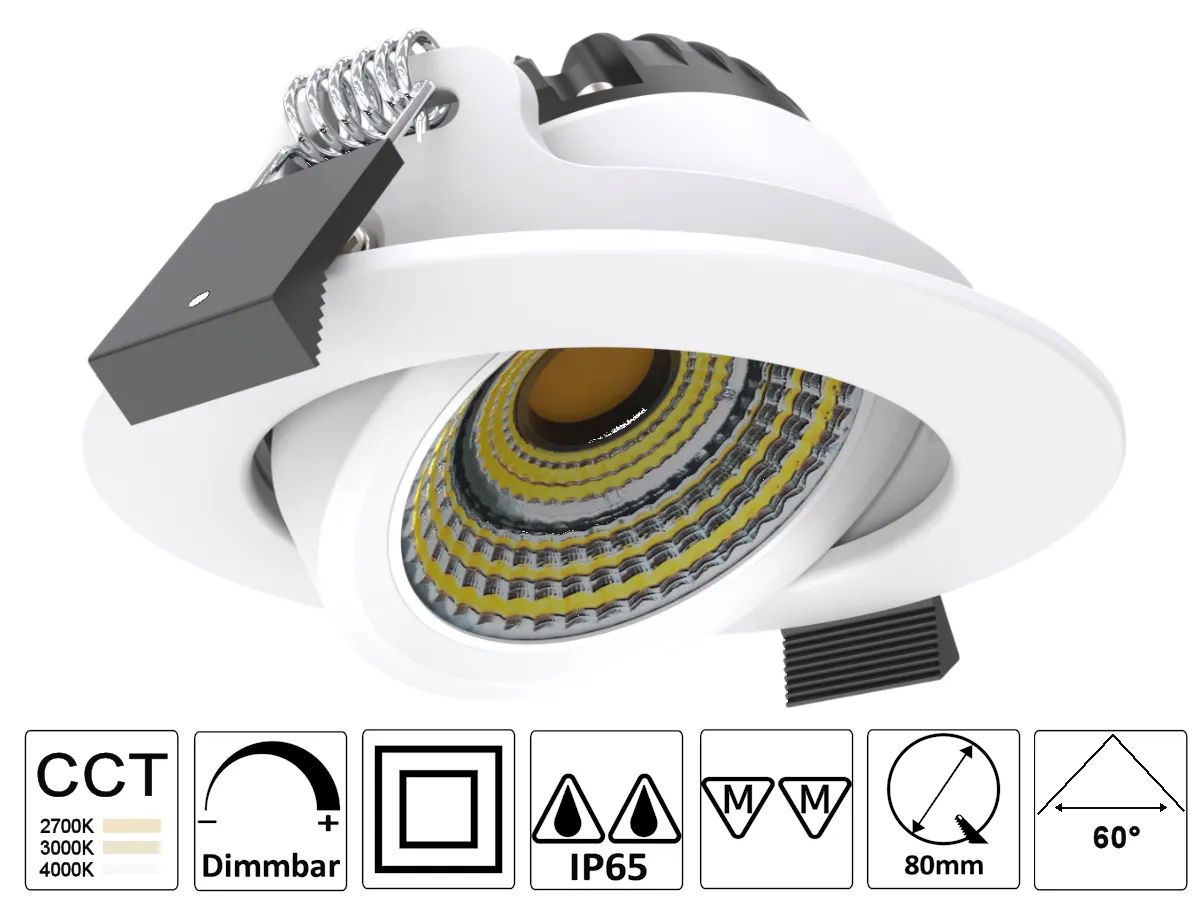 EB-LED Spot MILO 5W/8W ws 3CCT IP65 - 100lm/W,2700/3000/4000K,dimmbar 75-85mm