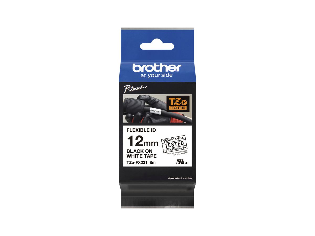 Schriftbandkassette Brother TZe-FX231 Flex 12mm×8m, weiss/schwarz