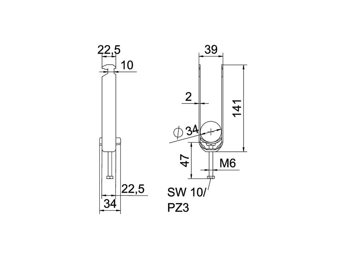 Schnellverleger BET 2056 H-Fuss Kunststoff 28…34mm 3×Kabel Aluminium