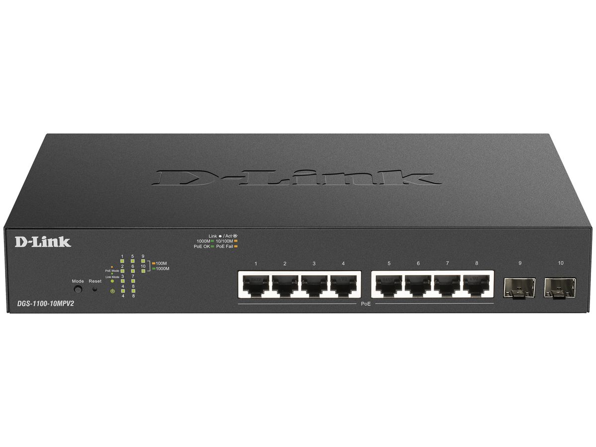 Switch D-LINK DGS-1100-10MPV2/E, 10-Port smart managed Layer2 Gigabit PoE+