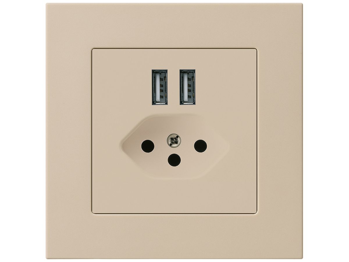 UP-Steckdose 2×USB & T13 kallysto.pro 2400mA hellelfenbein