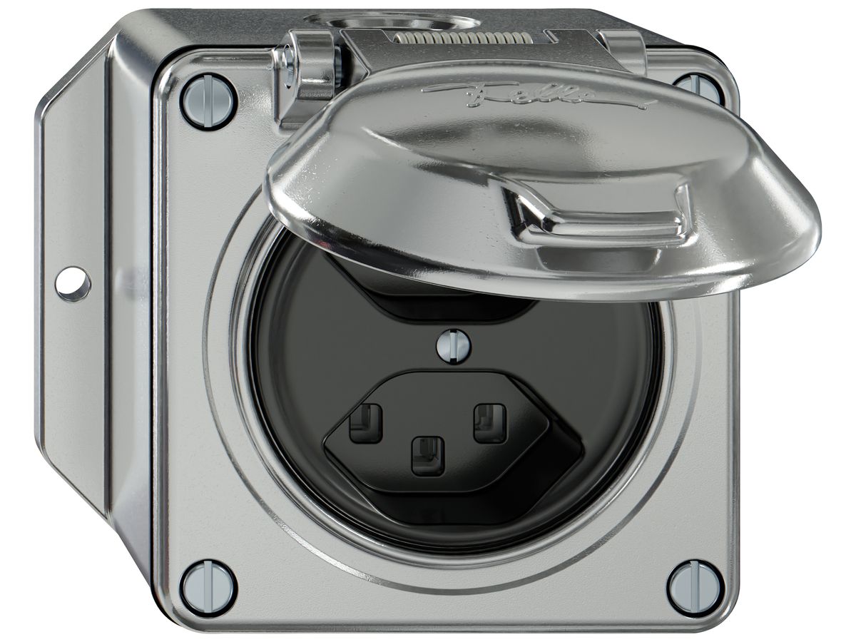 AP-Steckdose ELEMENT 2×Typ 23 16A 250V IP20 mit Klappdeckel aluminium