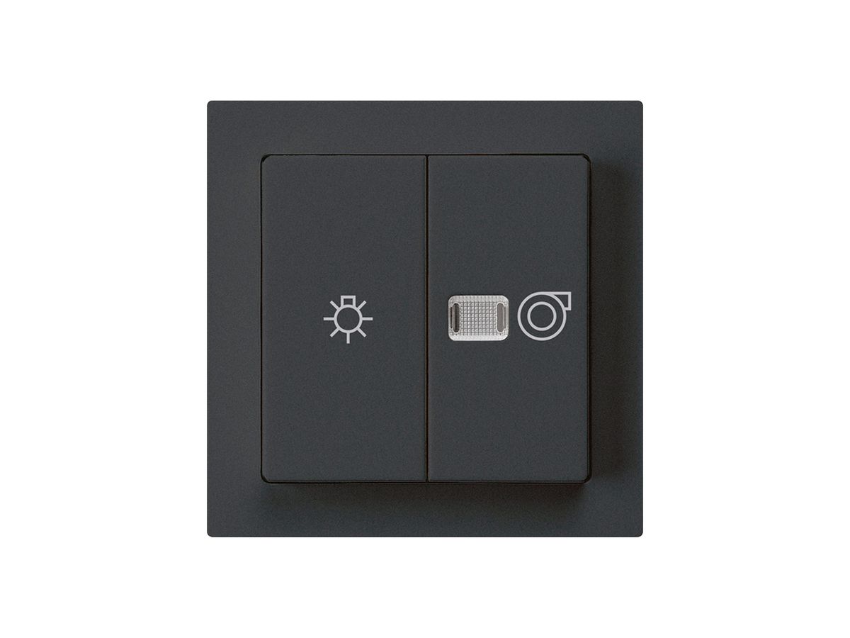 Leuchtdruckschalter kallysto 1/1L schwarz mit Symbol Licht+Ventilation