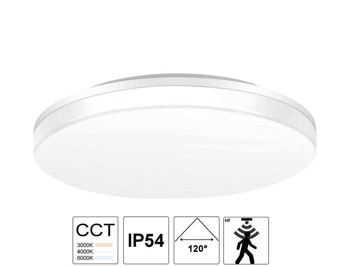 LED Decken/Wandleuchte ELGH IP54 SENSOR - 18W/3000-4000-6000K/D:280mm H:48mm