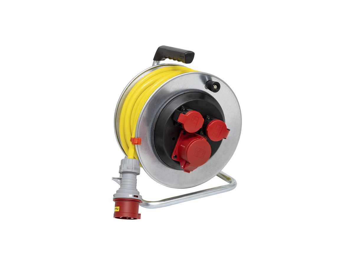 Kabelrolle BAT 290 Ø290mm 25m 5×2.5mm² 1×CEE16 2×T25 Stahl grau IP44