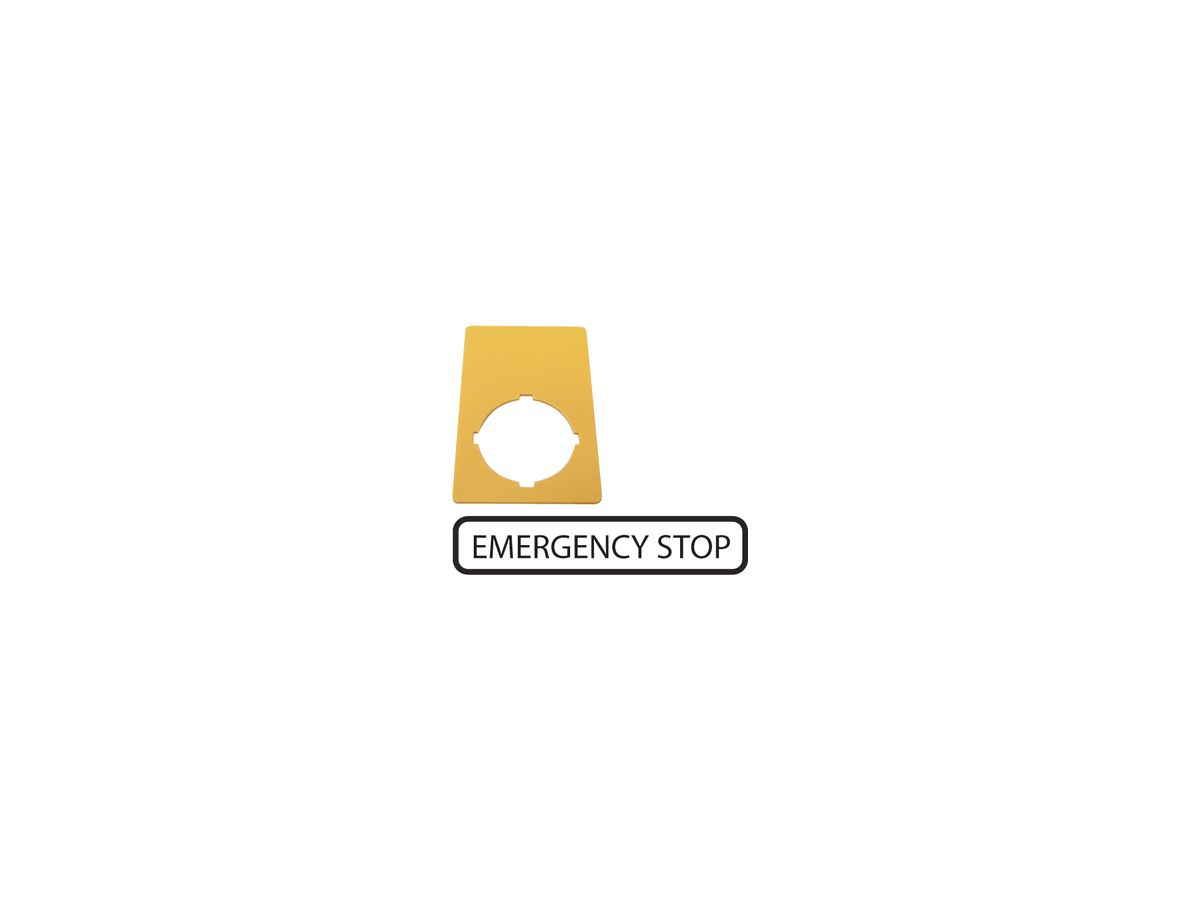 Bezeichnungsschild ETN RMQ EMERGENCY STOP, gelb