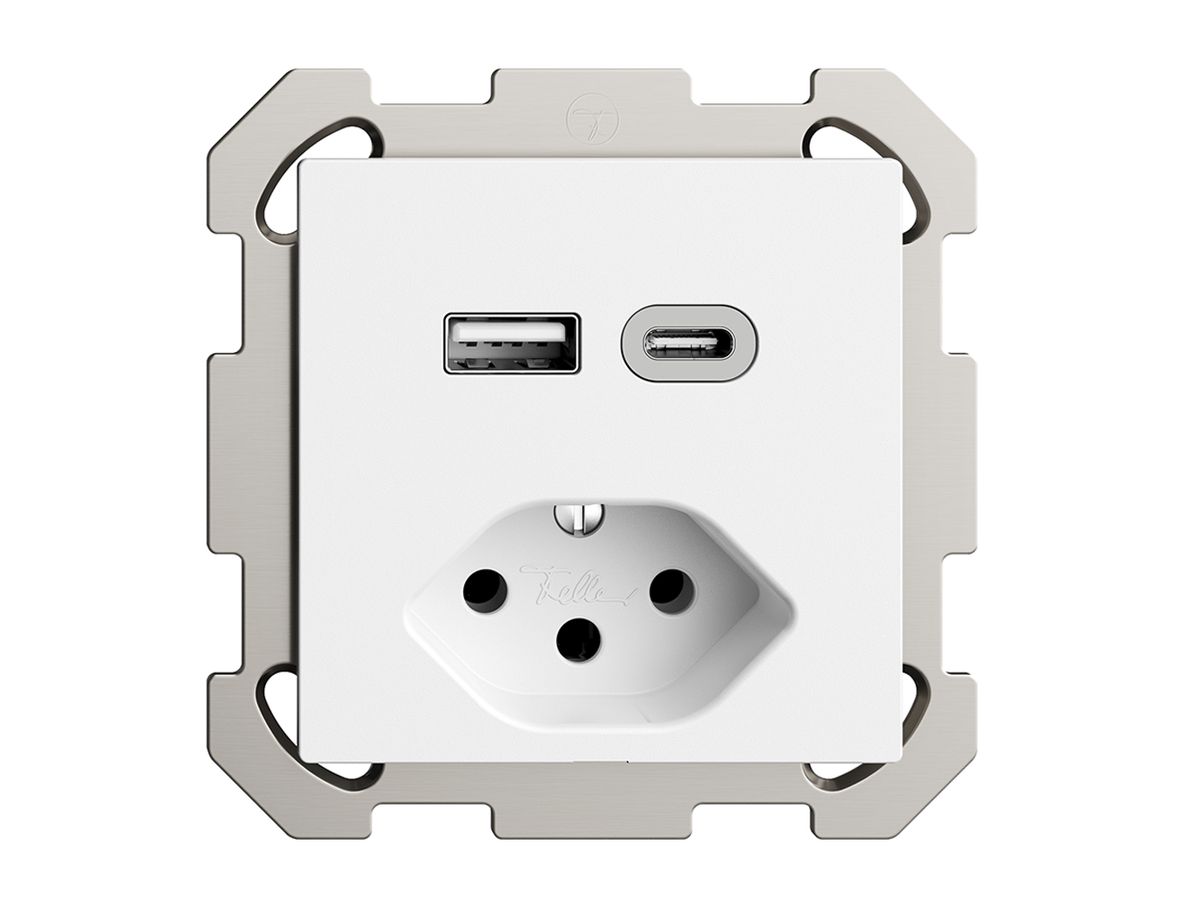 UP-Steckdose USB Typ A+C + Typ 13 Feller EDIZIOdue FM 230V 3000mA weiss