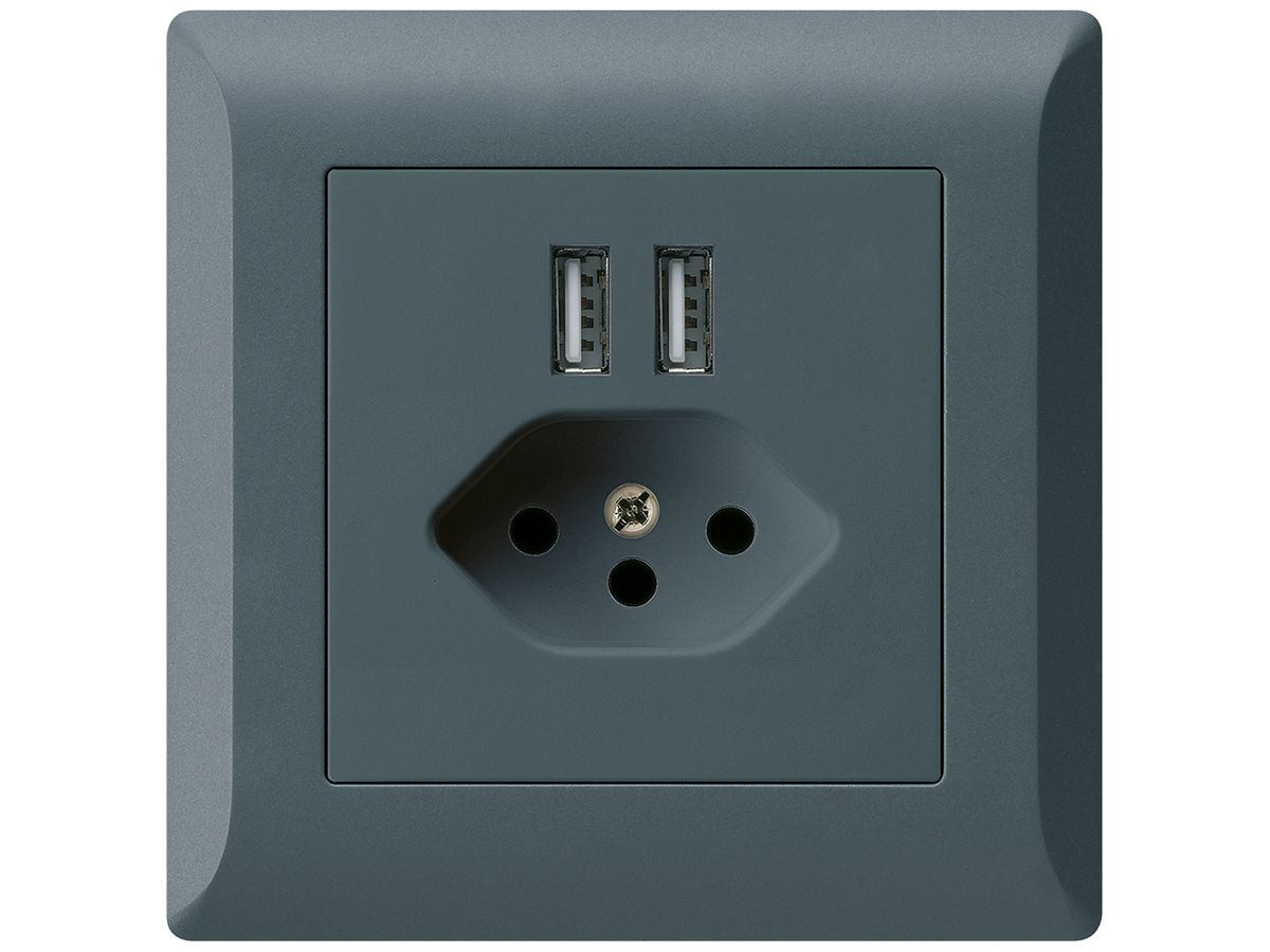 UP-Steckdose 2×USB & T13 kallysto.line 2400mA anthrazit