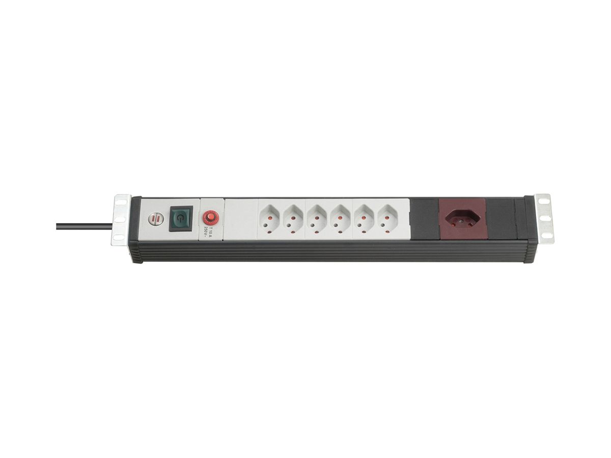 Steckdosenleiste 19" Premium-Line 6×T13+1×T13 90° 3m schwarz/lichtgrau
