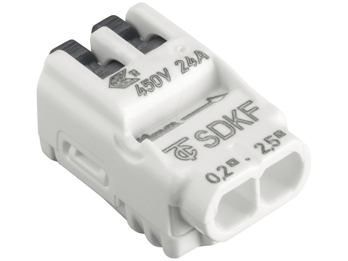 Verbindungsklemme Electro Terminal SDKF 2P 0.2…2.5mm² m.Betätigungshebeln weiss