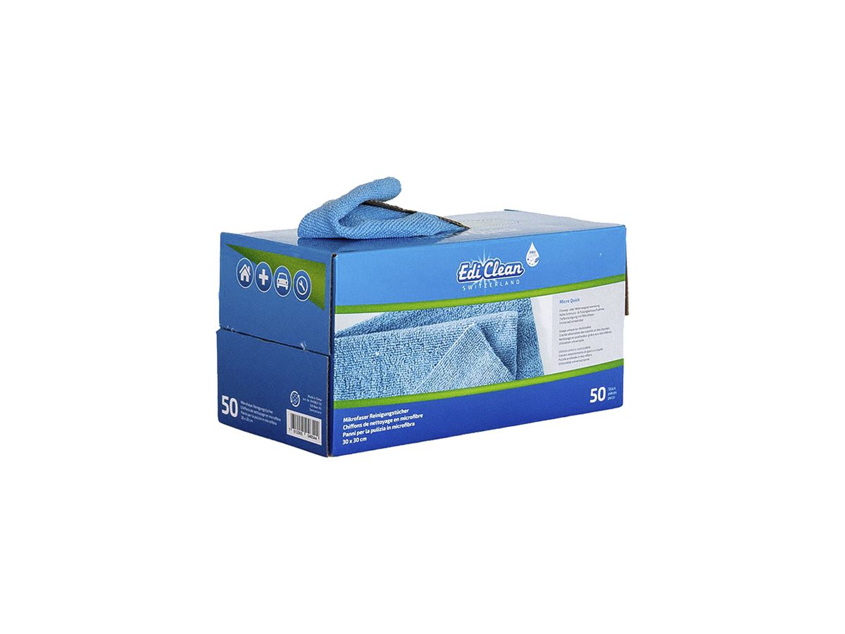 Reinigungstuch Plica Mikro Quick Mikrofaser 300×300mm blau Box à 50 Stück
