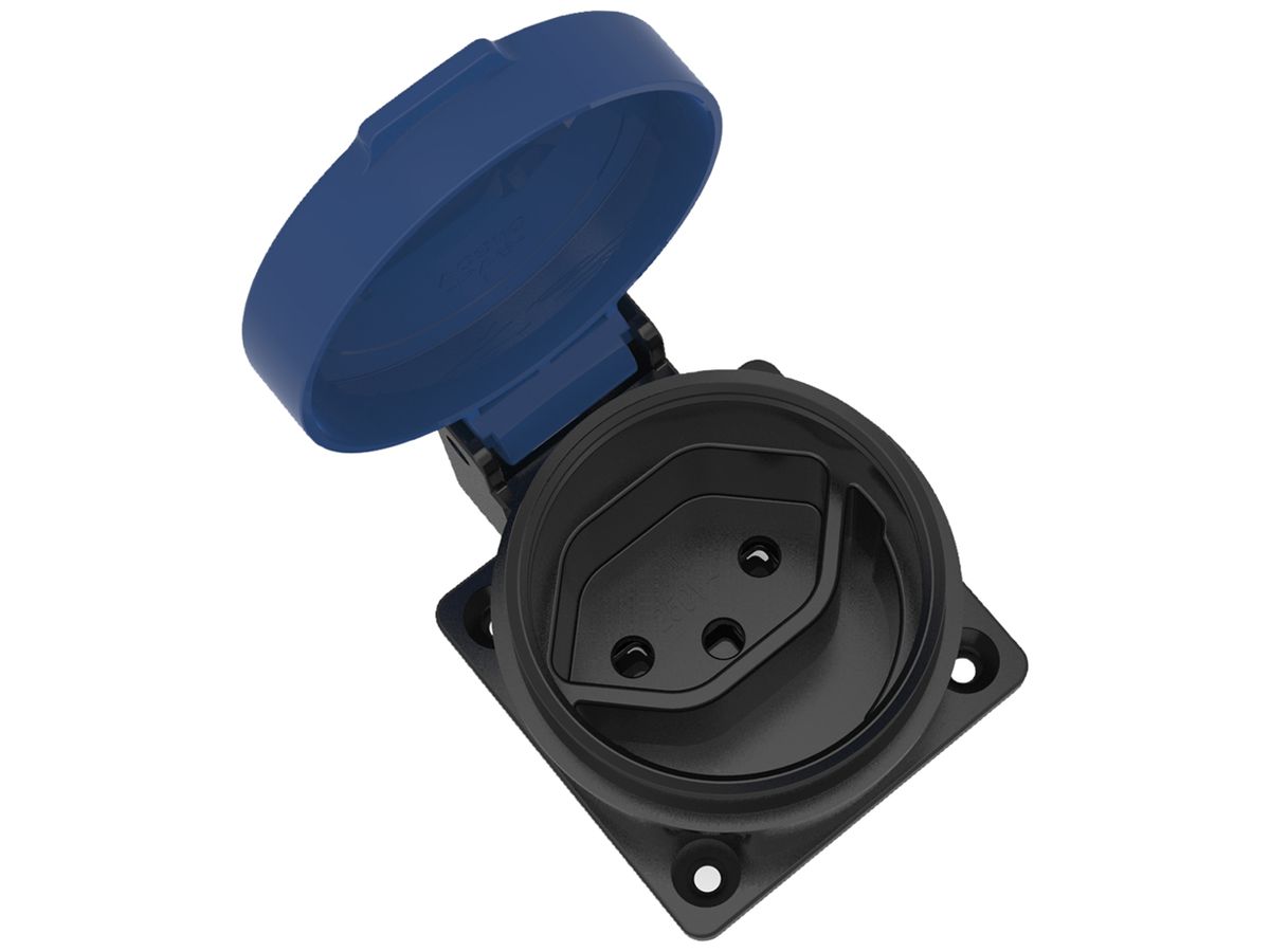 EB-Steckdose ELBRO T13 IP55 10 A 230 VAC IK08 schwarz/blau S+ inkl. Dichtung