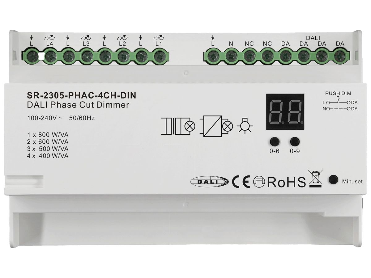 REG-Dimmaktor SUNRICHER SR-2305 DALI 4×Ausg 0…400W 100…240V 5TE