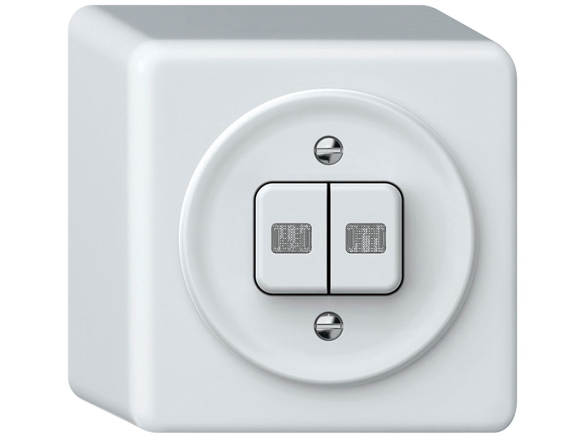 AP-Leuchtdruckschalter origin Sch 1 (3+3) 2×LED 88×88×54mm weiss