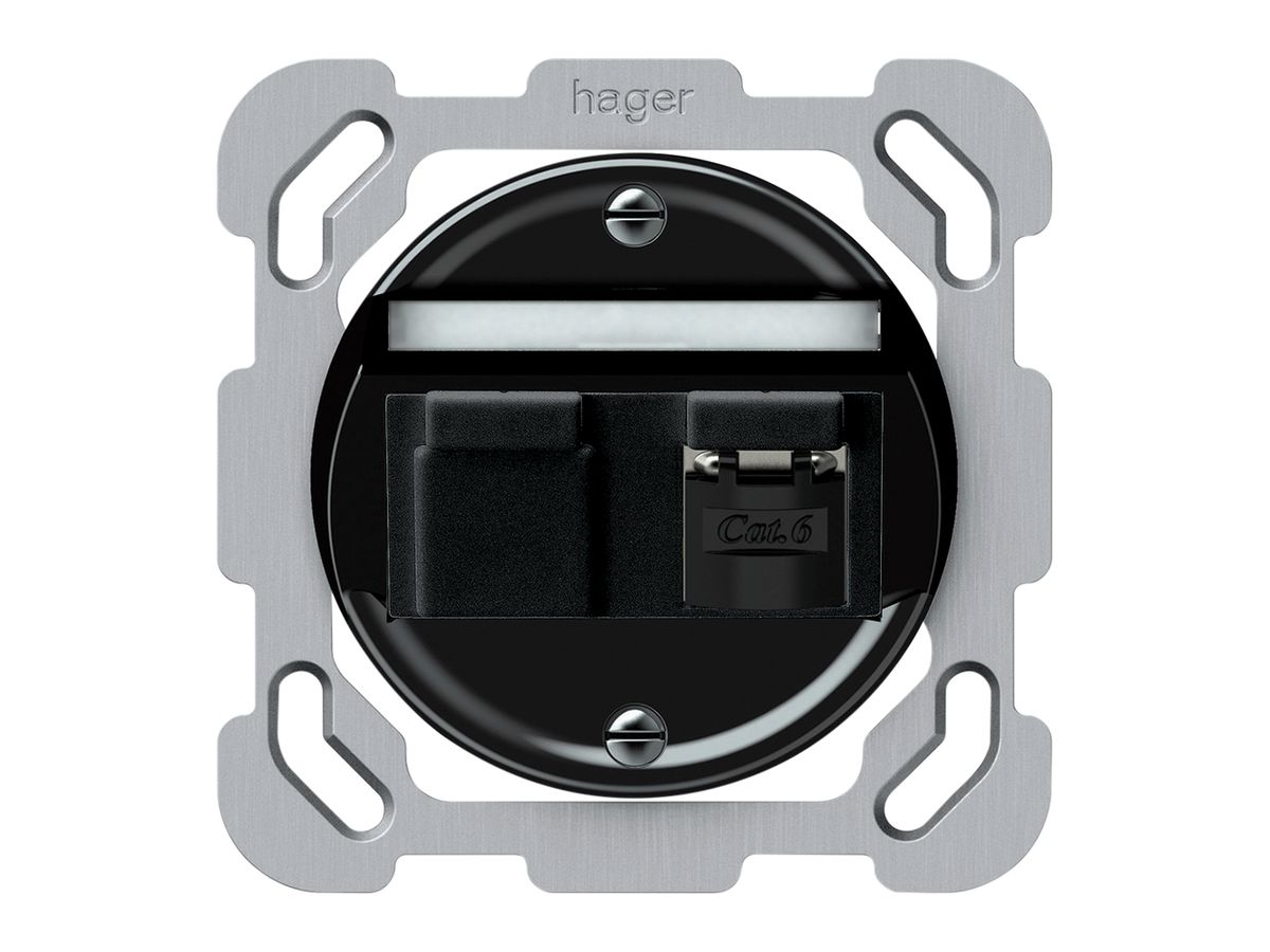 UP-Anschlussdose origin RJ45 8(8) Kat.6 schräg geschirmt 77×77mm schwarz