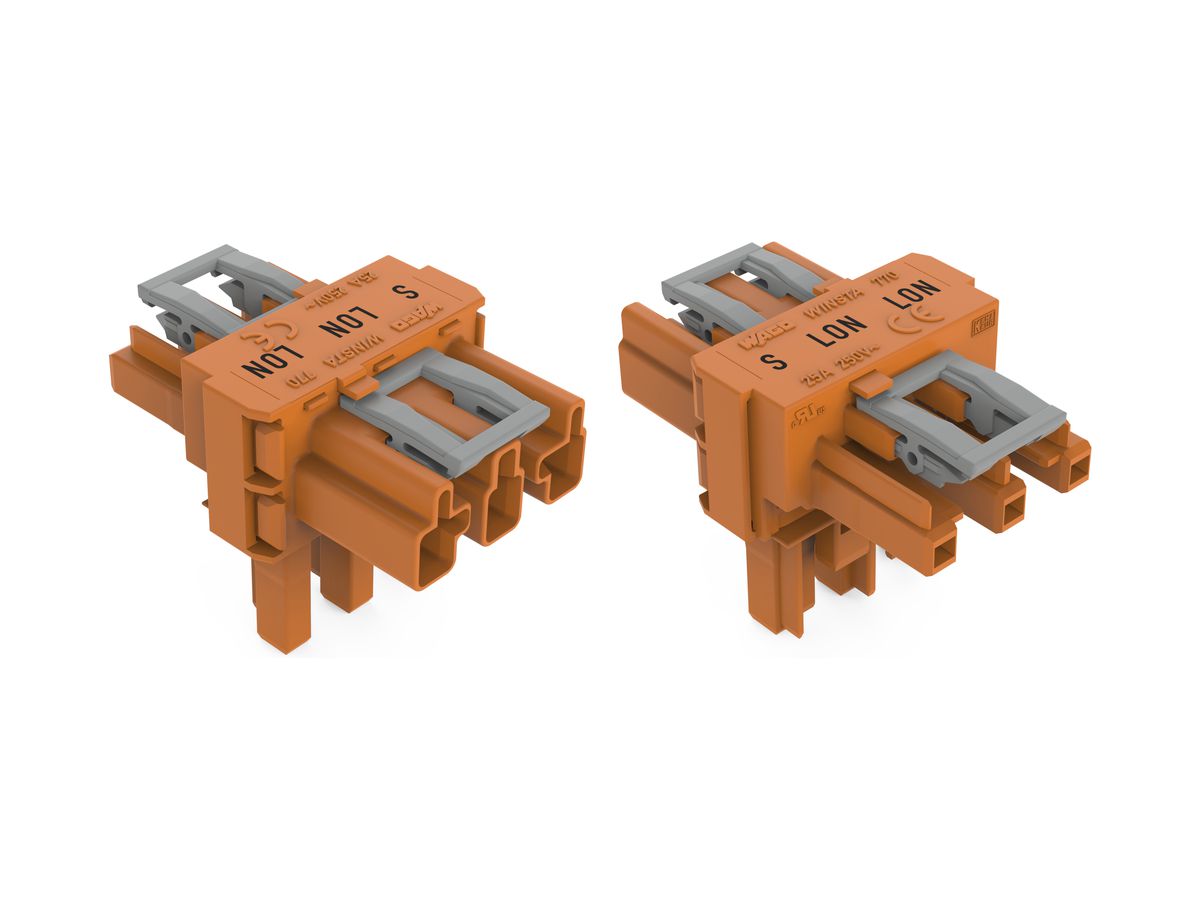 T-Verteiler WAGO 3L 1×Stecker/2×Buchse rot 25A 250V Cod.P m.fehlsteckgeschü.