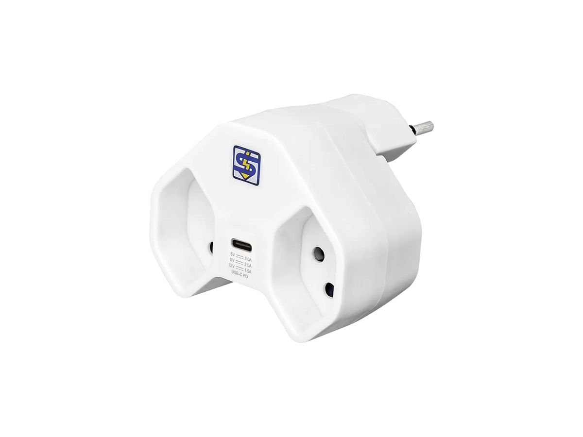 Mehrfachstecker A. Steffen MANTA 10A 2×T13 + 1×USB-C PD weiss