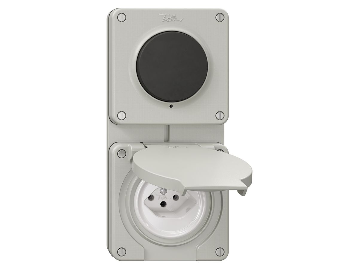 NUP-Kombination NEVO, Druckschalter Schema 3/1L + Steckdose Typ 13, lichtgrau