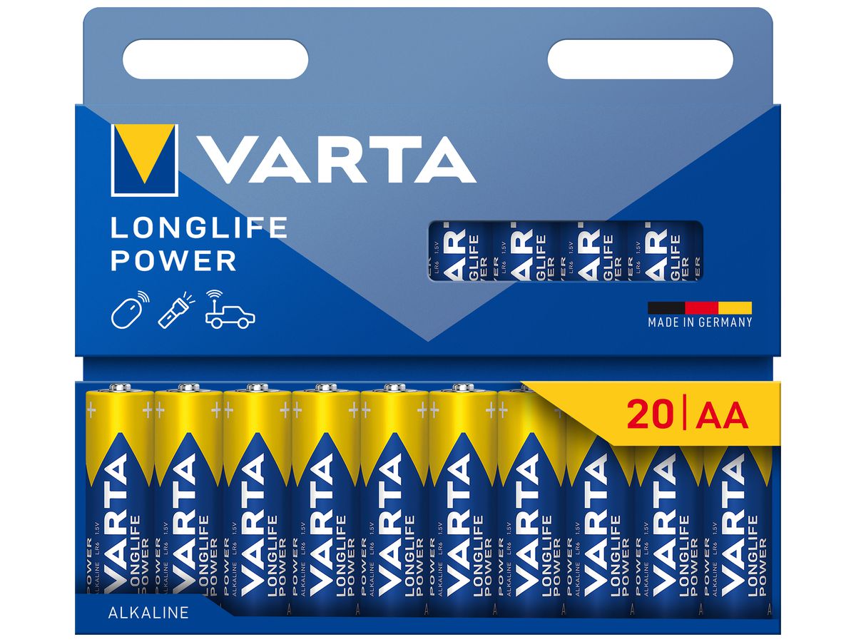 Batterie VARTA Consumer Longlife Power AA Alkali-Mangan 1.5V Blister à 20 Stück