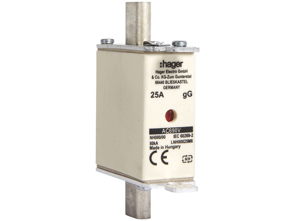 NH-Sicherung Hager DIN000 690VAC 25A gG/gL Doppelkennmelder rostfrei