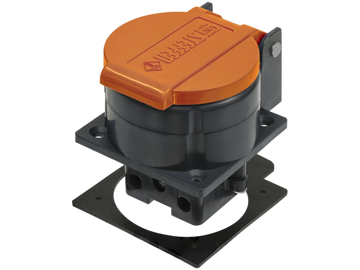 EB-Steckdose Steffen T15 IP55 10A 400V, anthrazit/Deckel orange