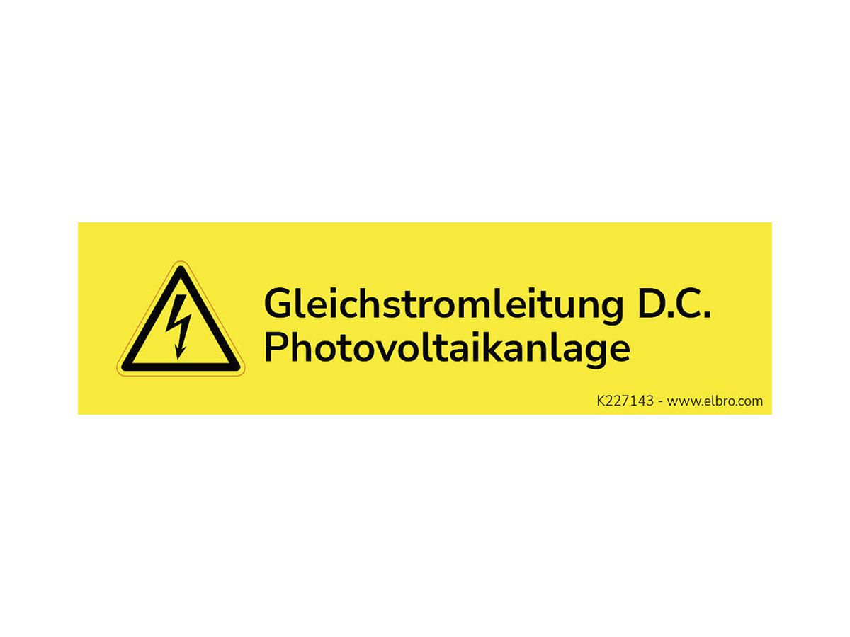 Warnaufkleber ELBRO Gleichstromleitung Photovoltaikanlage 90×25mm gelb