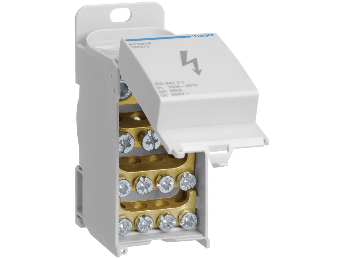 Verteilerblock Hager 160A 1L 2×25…70mm² + 3×2.5…25mm²+ 8×1.5…16mm²