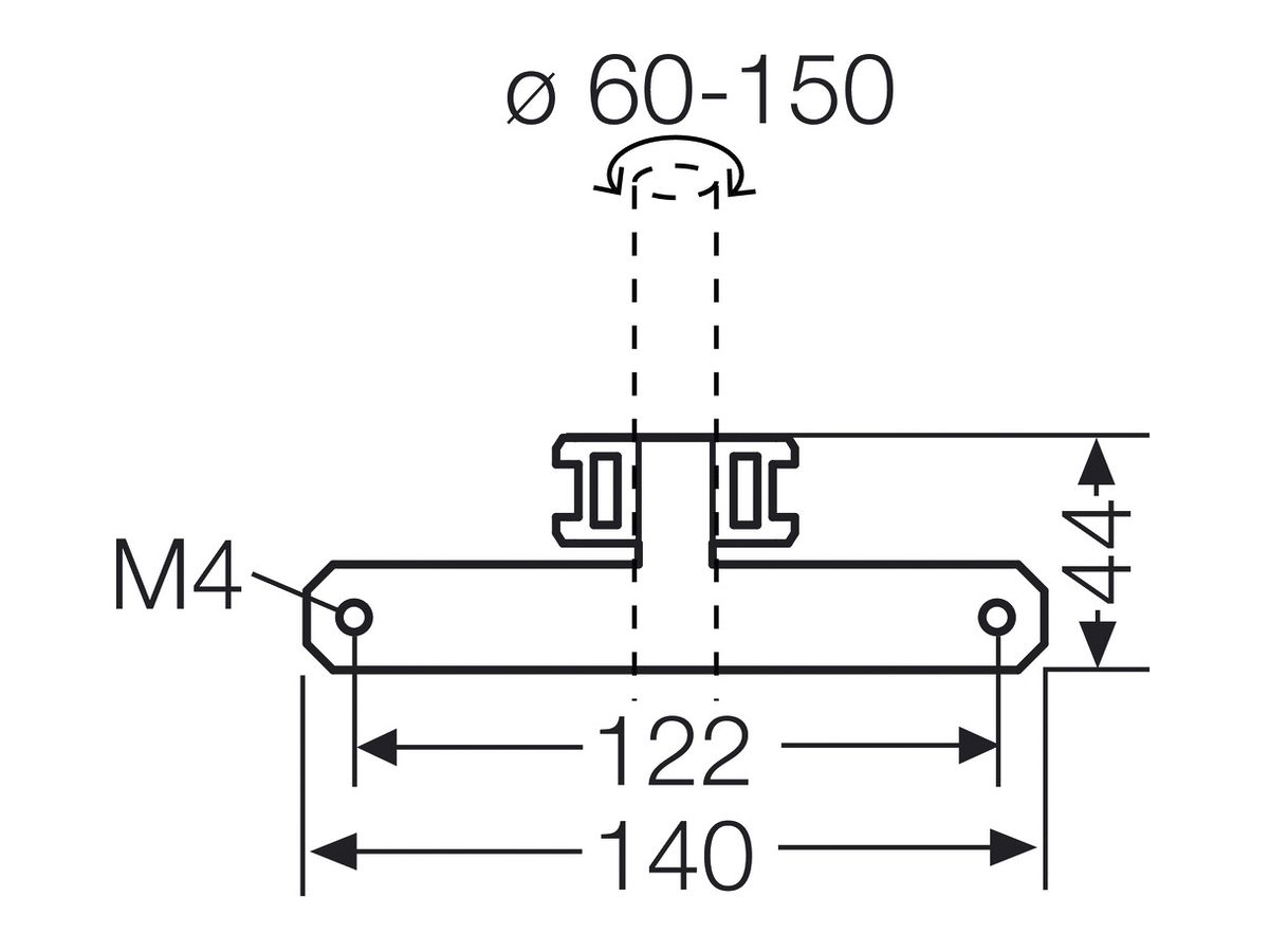 Befestigungsset Hensel f.befestigung von Mi-Gehäusern an Rohr, 60…150mm B=140mm