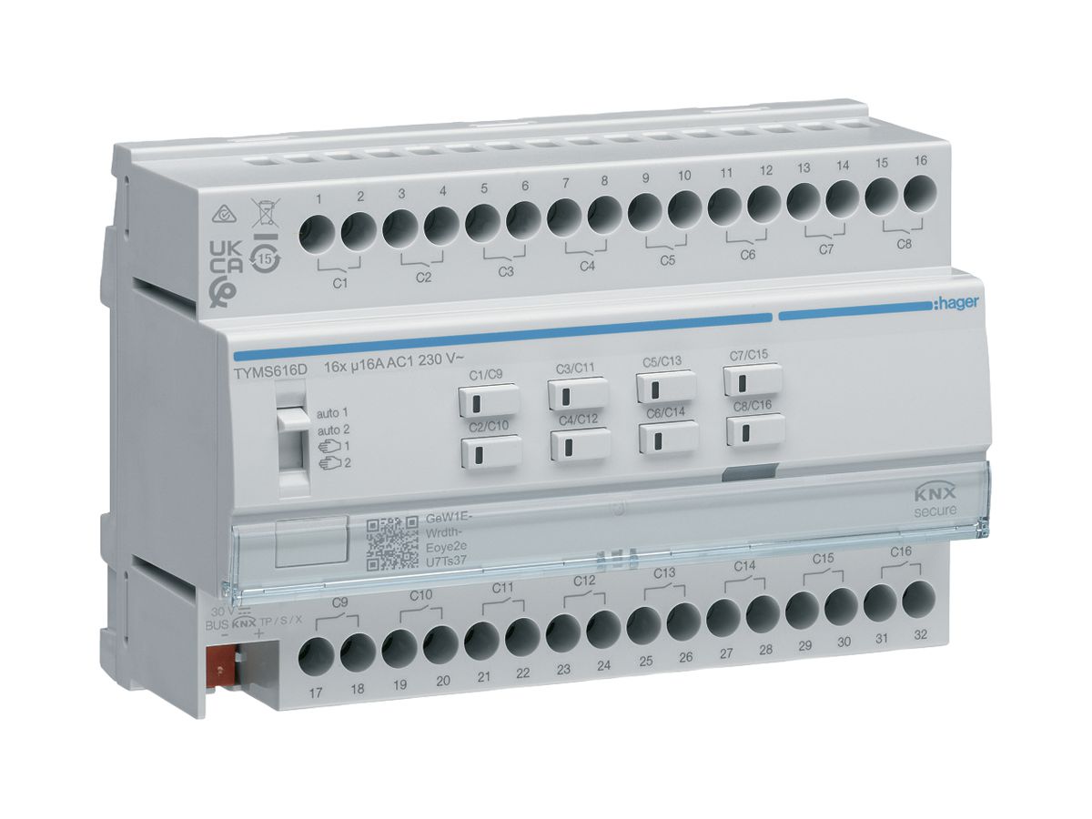 REG-Schalt-Jalousieaktor KNX Secure Hager 16-/8-fach 16A